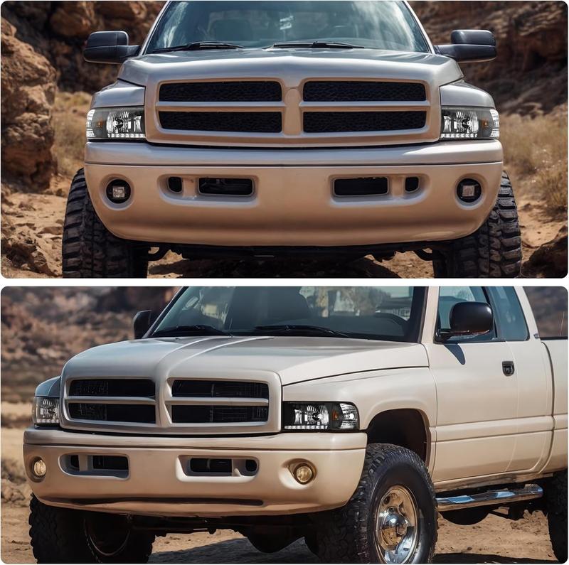 YITAMOTOR LED DRL Headlight Assembly Compatible with 1994-2001 Dodge Ram 1500/94-02 Dodge Ram 2500 3500 Replacement Headlamp Black Housing