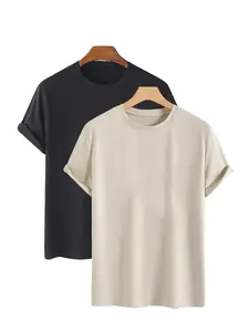 Men's 2pcs Solid Round Neck Tee, Regular Fit Casual Short Sleeve Crew Neck T-Shirt for Daily Wear, Casual Soft Comfy Top for All Seasons