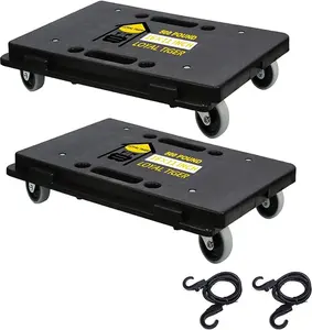 Furniture Dolly,Moving Dolly 4 Wheels Heavy Duty,16in-11in 500lbs Capacity,Furniture Movers Dollys with Wheels,Small Flat Cart with 2 Ropes, 2 Pack, Black (Black)
