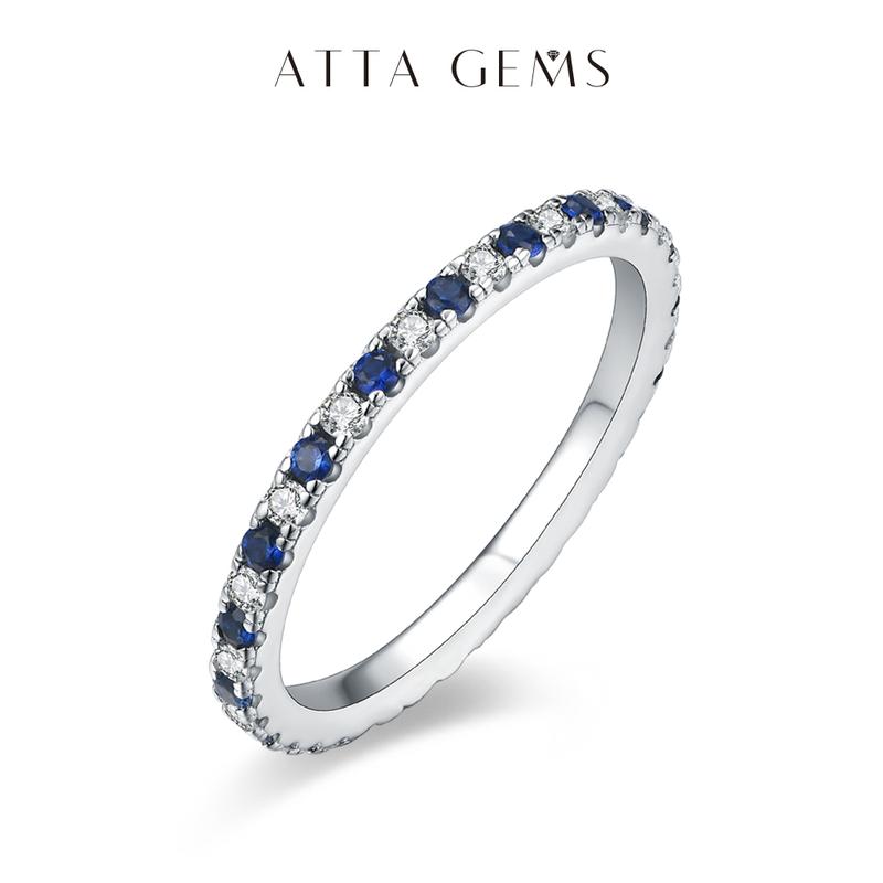 Stackable Synthetic Moissanite Ring for Women Pink and Blue Saphire Wedding Band Fine Jewelry For Anniversary Party Gift R061