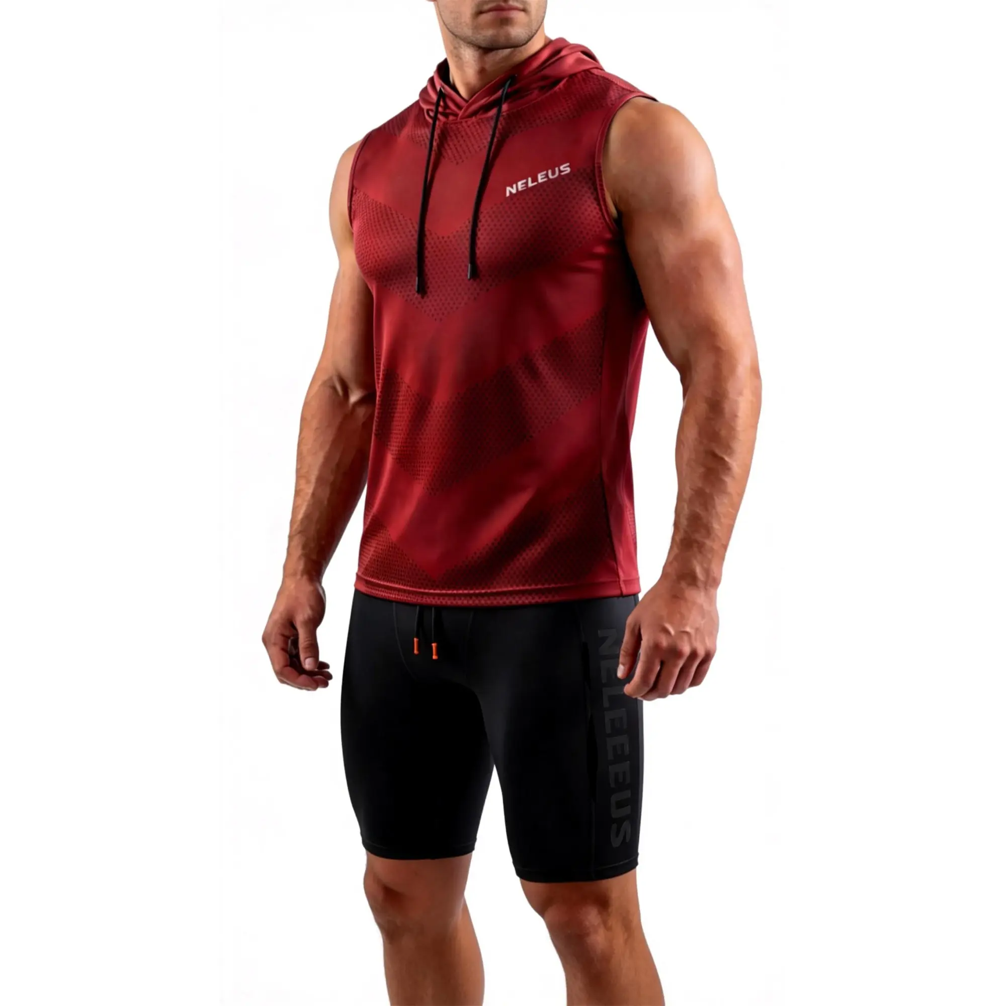 Neleus Men's 2 Piece Matching Activewear Set, Sleeveless Muscle Hoodie Tank Top and Compression Shorts with Pockets for Workout & Gym, Short Set Men's Sports Sweat Suit, Muscle Building Men's Sports Sweat Suit, Split-Piece Men's Sports Sweat Suit