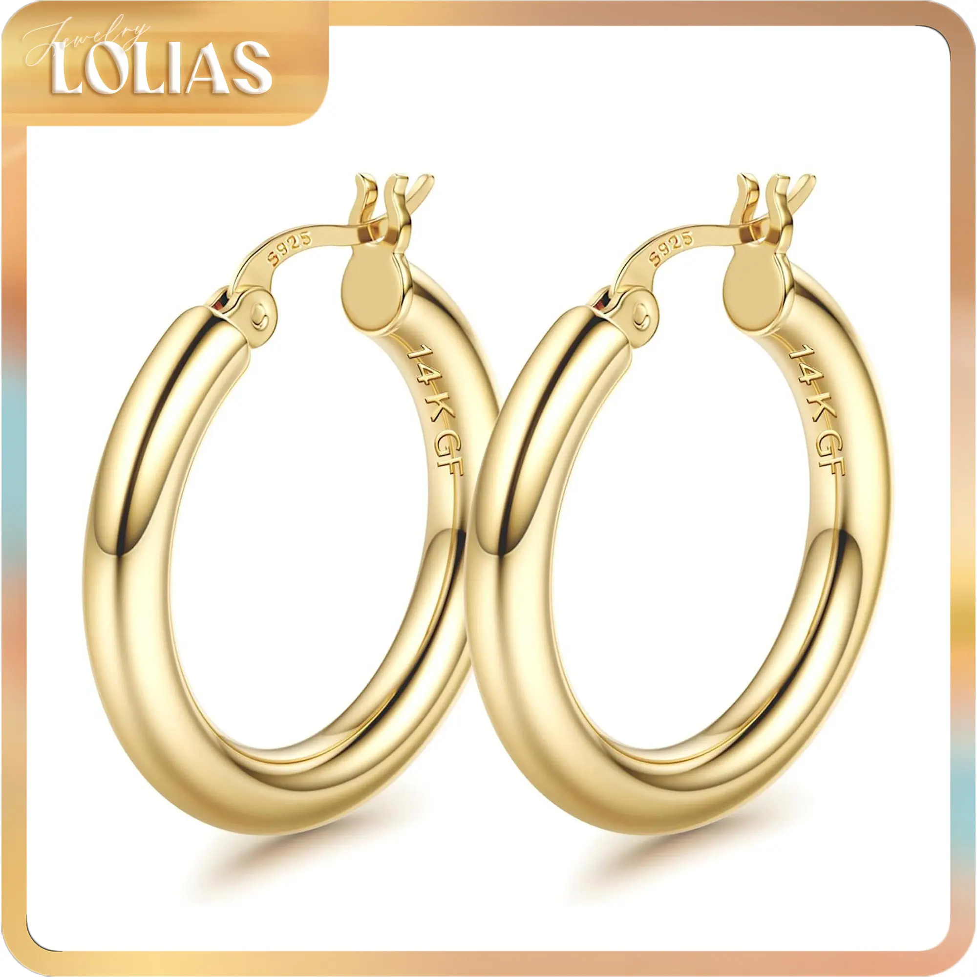 LOLIAS 14K Chunky Gold Hoop Earrings for Women 925 Sterling Silver Post Hollow Tube Hoops Earrings 4mm Thick Hoop Earrings Hypoallergenic Lightweight Gold Big Large Hoop Earrings 25/30/40/50/60/70MM, Gold Jewelry, Accessories
