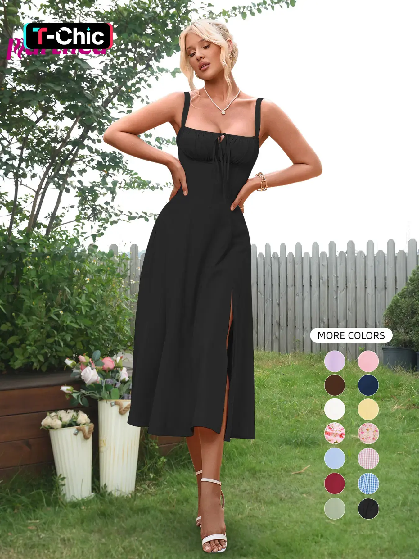 Parthea Women's Plain Ruched Boning Corset Milkmaid Dress, Lace Up Dress, Party Dress, Fit, Tie Front Dress, Aesthetic Square Neck Midi Dress, Dresses for Women, Frenchy Style Non Bodycon Dress Christmas, Formal Dresses, Adjustable Straps, Formal Wear
