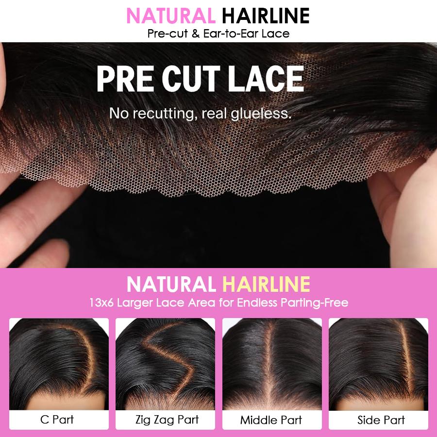 Pizazz Hair 13x6 Glueless Lace Frontal Wig Ear To Ear HD Transparent Lace Melted Skin Well Straight Human Hair Wigs With Drawstring , Pre Bleached , Pre Cut ,Pre Plucked Human Hair For Women