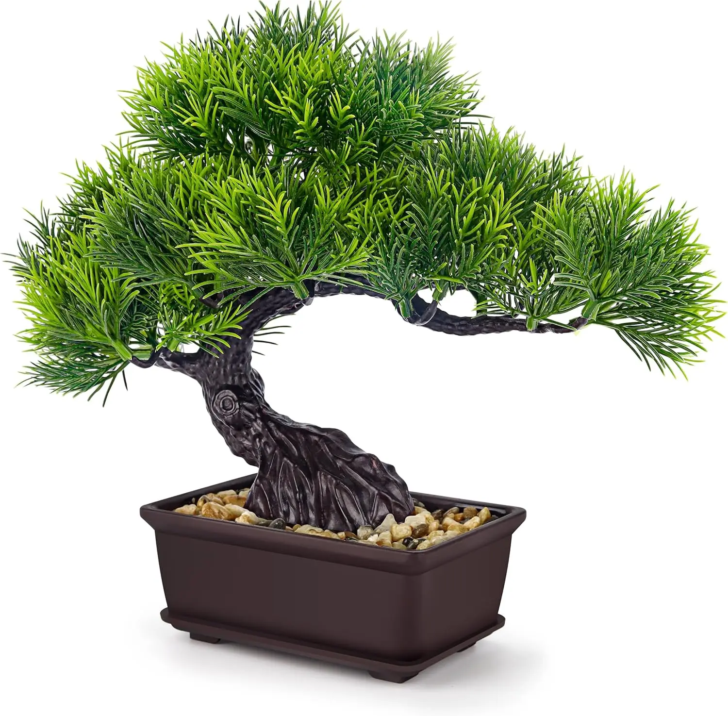 Der Rose 8in Lightweight Traditional Decorative Artificial Pine Bonsai Tree - Small Fake Potted Plant with Textured Trunk, Nature-Infused Room Accessories, Daily Narrow Desk-Fitting Table Decor, New Home Gift (summerwins Mid Year Sale), Desk Decor