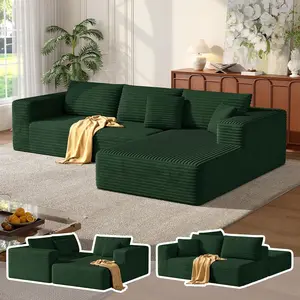 105" Cloud Couch Corduroy Modular Sectional Sofa L-Shape Boneless Couch with Wide Armrests for Living Room Bedroom No Assembly Required Tool-Free Soft Plush Deep Seating