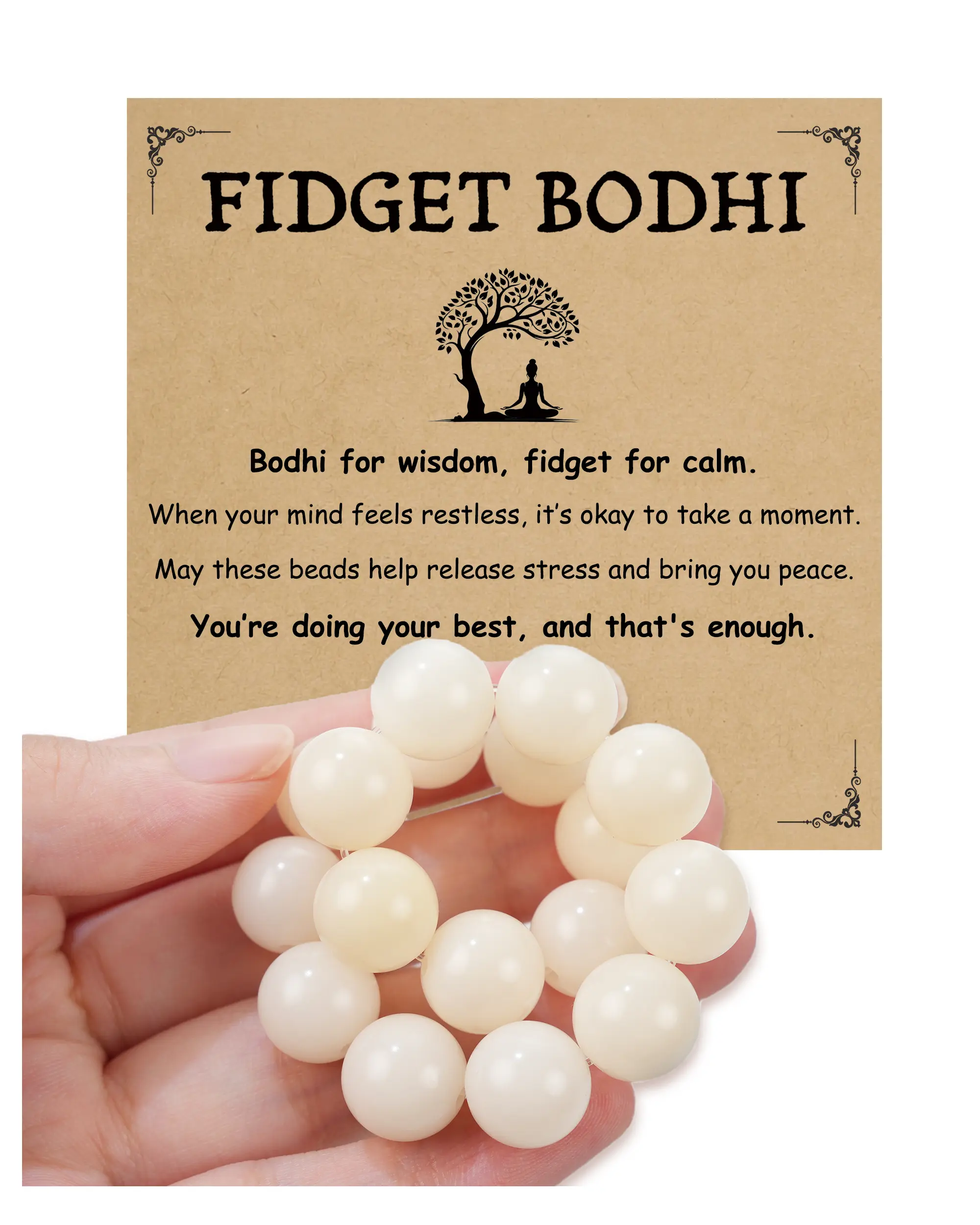 Natural Bodhi Fidget Bracelet for Stress Relief | Relieve Anxiety, Tension, Promotes Focus, Stretch Bodhi Beads Bracelet, Fidget Jewelry Gifts for Women Men