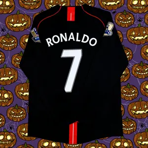 2007 2008 Away Black Long Sleeve 7 RonaldoRetro Soccer Jersey