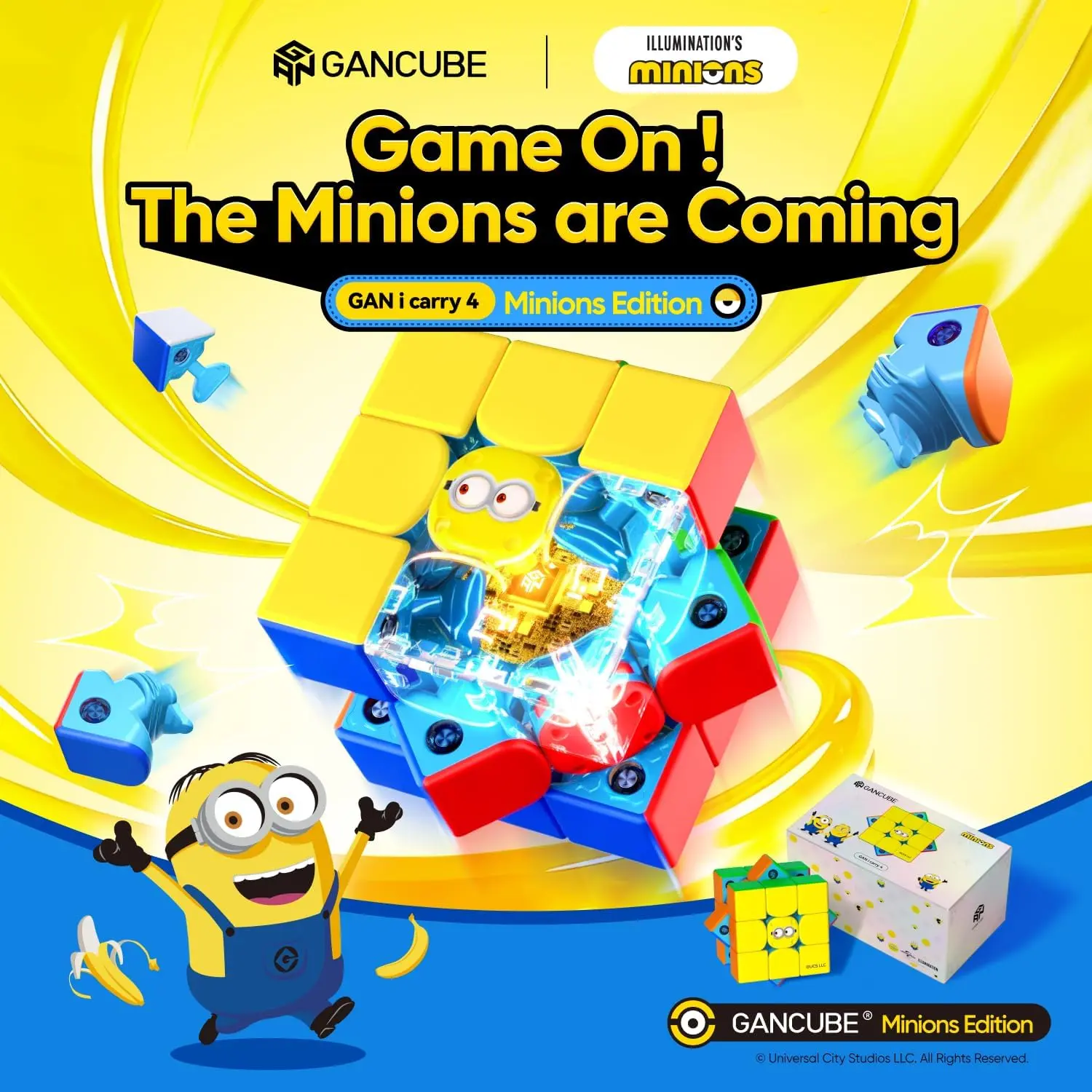 GAN Minions i Carry 4 Magnetic 3x3 Speed Cube - Bluetooth Connected Smart Electronic Magnetic Puzzle Cube, App-Enabled Timer, Movement Tracking, Global Online Competition, Replaceable Battery, Collectibles Learning Toy for Kids, Adults