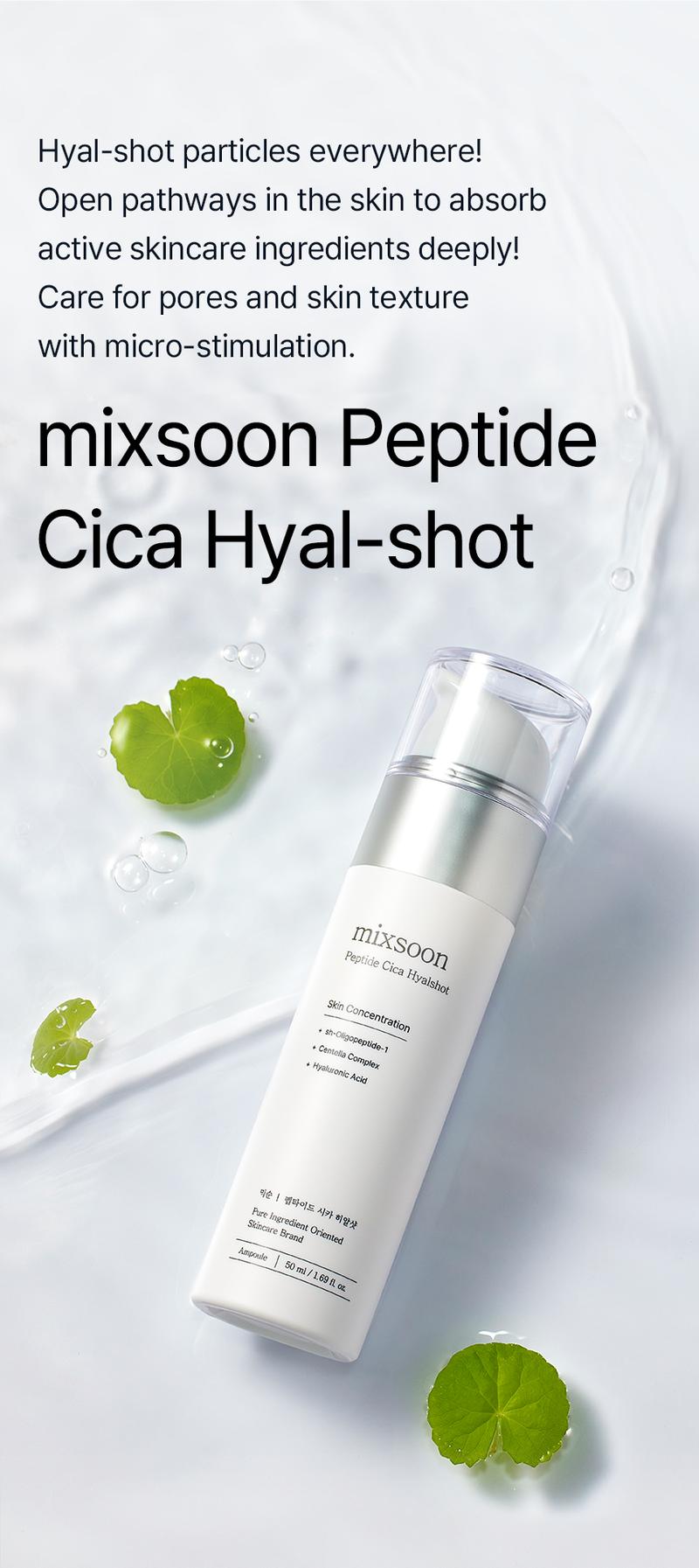 [mixsoon Official Shop] Peptide Cica Hyalshot 1.69 fl.oz / 50ml - Hyaluronic Acid Serum with EGF & Adenosine for Deep Moisturizing, Korean Glass Skincare Hydrate Moisture