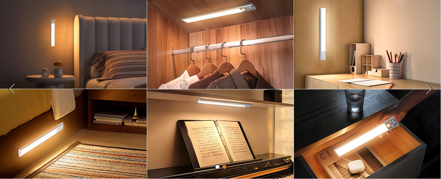 2026 16inch LED Under Cabinet Lights Motion Activated - 1/2/3/4 Pack USB Rechargeable Closet Lights with Dimming & Stick-on Installation, Wireless Indoor Lighting for Kitchen, Bedroom, Stairs, Pantry, Garage Newyear Gift