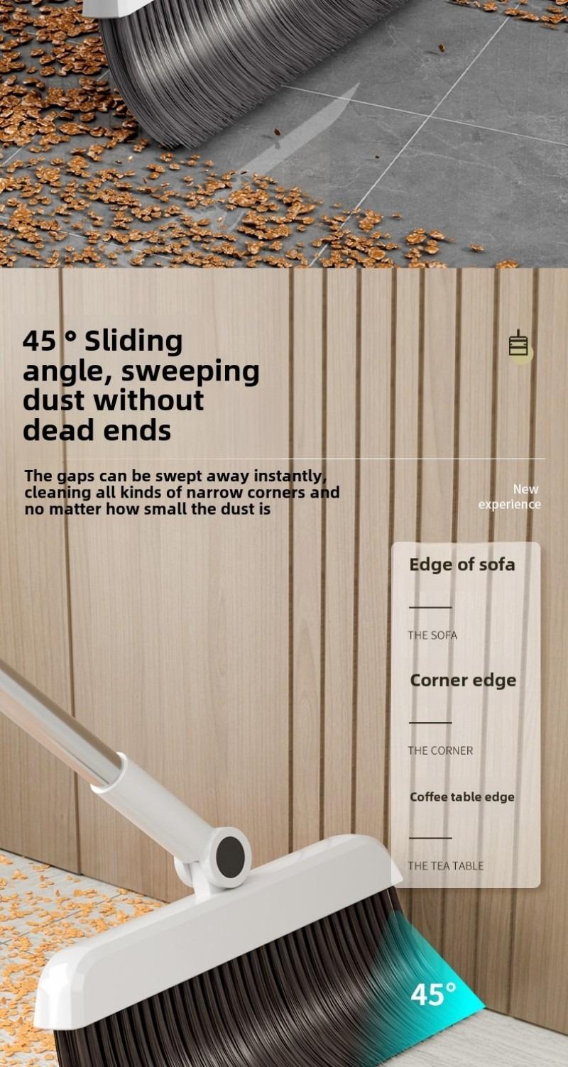 3-in-1 High-Efficiency Ergonomic Long Handle Floor Cleaning Kit Durable Broom Dustpan & Brush Set for Home Office School Dorms with Extended Scraper Non-Stick Hair Foldable Storage