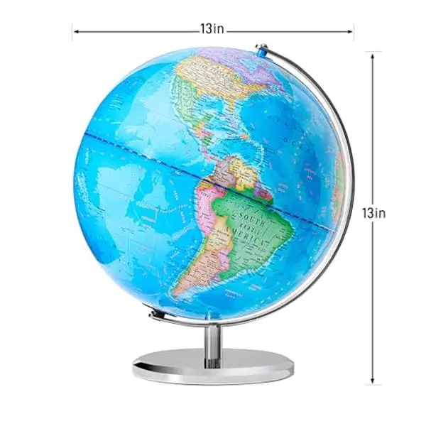 13" HD Film Surface World Globe - Kids' Educational Office Stationery with Metal Base, Classroom Office Decor