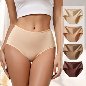 HOTCOM Women's Plus Size S-4XL High Waisted Cotton Underwear 4-Pack, Soft & Comfortable Full Coverage Briefs, Breathable Stretchy Fabric for Everyday Wear & All-Day Comfort