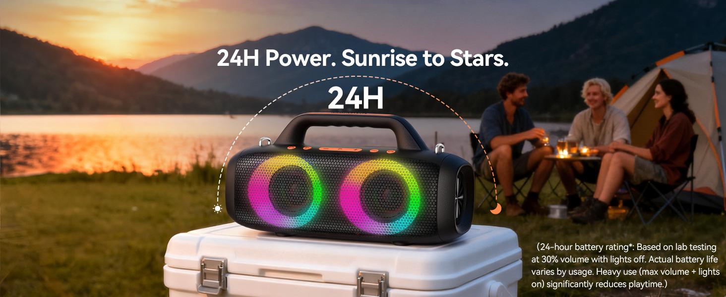 TAGRY Roar 1 Portable Audio Bluetooth Speaker,60W Powerful Sound with Deep Bass,IPX6 Waterproof,24H Playtime,Bluetooth 5.4 for Smartphone,RGB Party Lights,Wireless Stereo Pairing,Travel Outdoor for Camping and Beach, for  Birthday, Friend