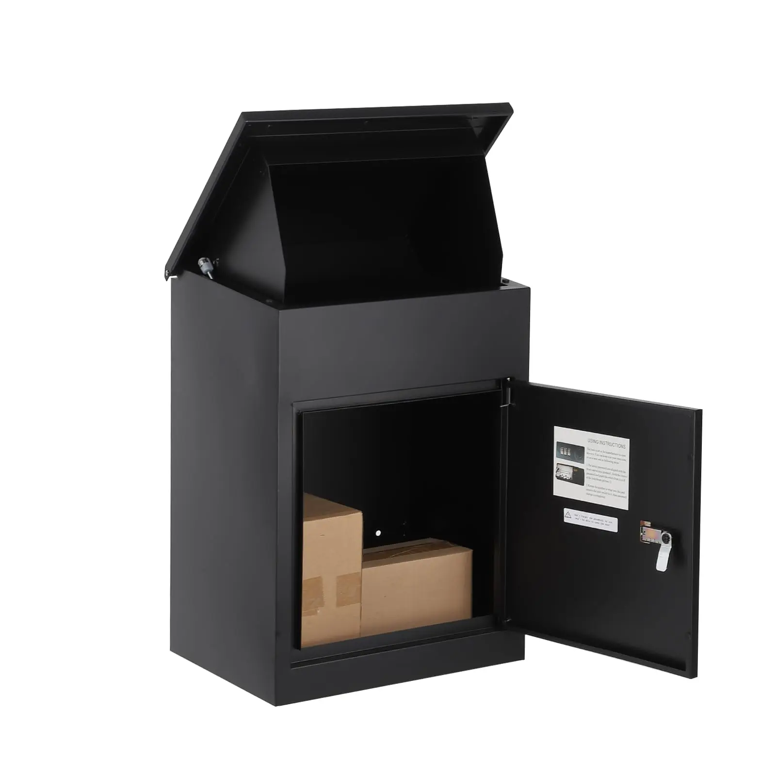 Garvee 3.15 Cu Ft Anti Theft Package Delivery Boxes,  Extra Large Mailbox with Code Lock & Mounting Hardware, Galvanized Steel Parcel Box for Outside, Porch, Curbside, Black