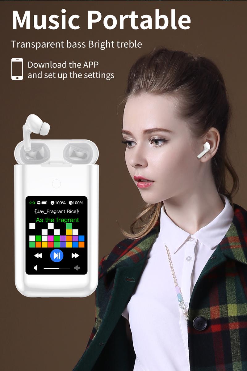 All-in-One Wireless Earbuds with Power Bank 2.8" Screen 4-in-1 Earbuds Game Console Flashlight HiFi Stereo Sound