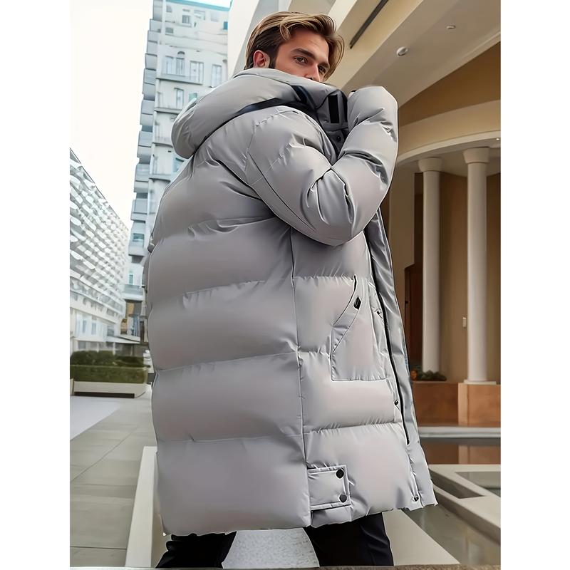 Men's long coat with hood, warm and thick polyester fiber, large pockets, zippered winter jacket, suitable for casual wear, essential for cold weather Men's long coat with hood, warm and thick polyester fiber, large pockets, zippered winter jacket, suitable for casual wear, essential for cold weather
