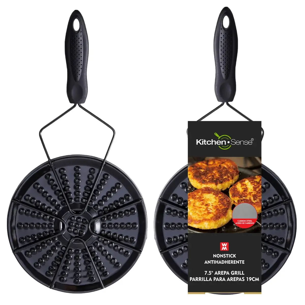 7.5 Inches Diameter Stovetop & Gas Burner Arepa Grill Plate - Colombian Model, Enamel-Coated Iron, Heat Diffuser Plate for Even Cooking, Ergonomic Non-Slip Handle for Comfortable Handling & Cooking Tortillas