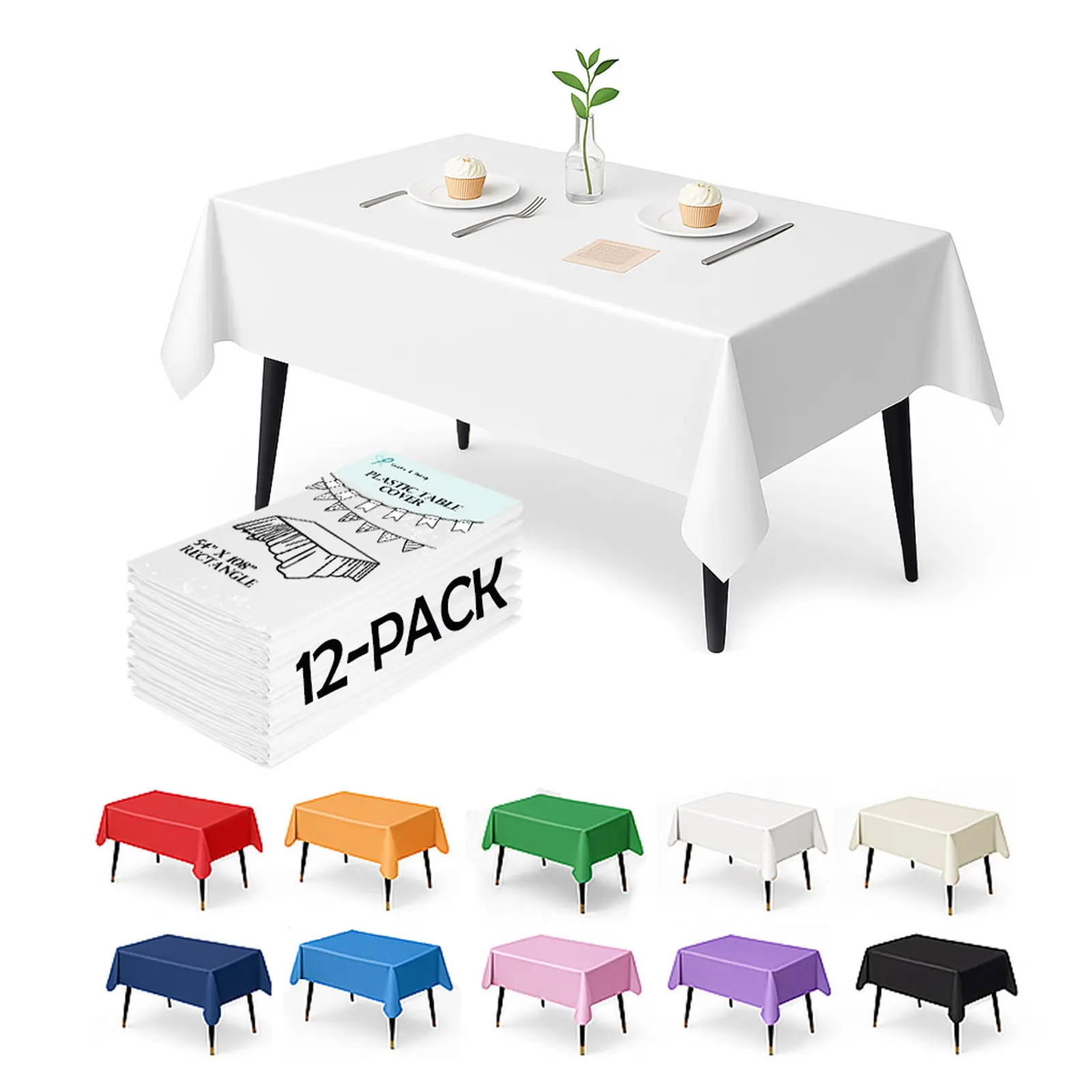 Craft And Party 12 Pack Premium White Plastic Table Cover Disposable Elegant Design for Halloween Parties Decoration Events Banquets Ornaments