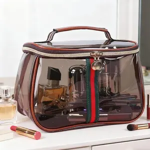 Makeup Bag Vanity Bag Large Capacity - Vintage RetroWaterproof Transparent Cosmetic Toiletry Bag, PortableTravel Storage Organizer Case with Wide Handheld Design,Stylish Luxury Skincare Makeup Organizer for Women &Ladies Travel Storage Case