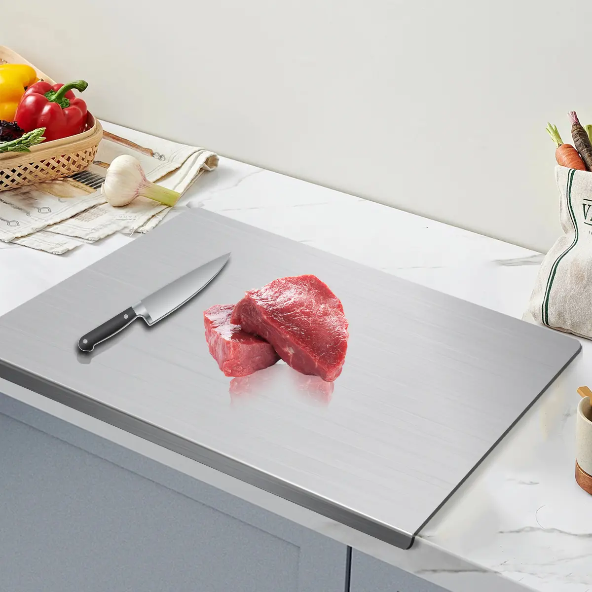 Premium Stainless Steel Cooking Cutting Board - Non-slip Rubber Base, Durable Heavy Duty Chopping Board for Meat, Vegetables, Christmas Gifts for Mothers, Durable Chopping Board