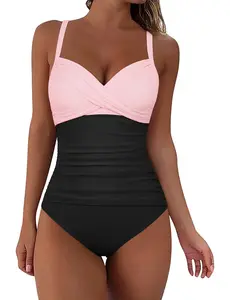 Hilor Women's Ruched Underwire One Piece Swimsuit Front Twist Swimwear Tummy Control Bathing Suit Monokini