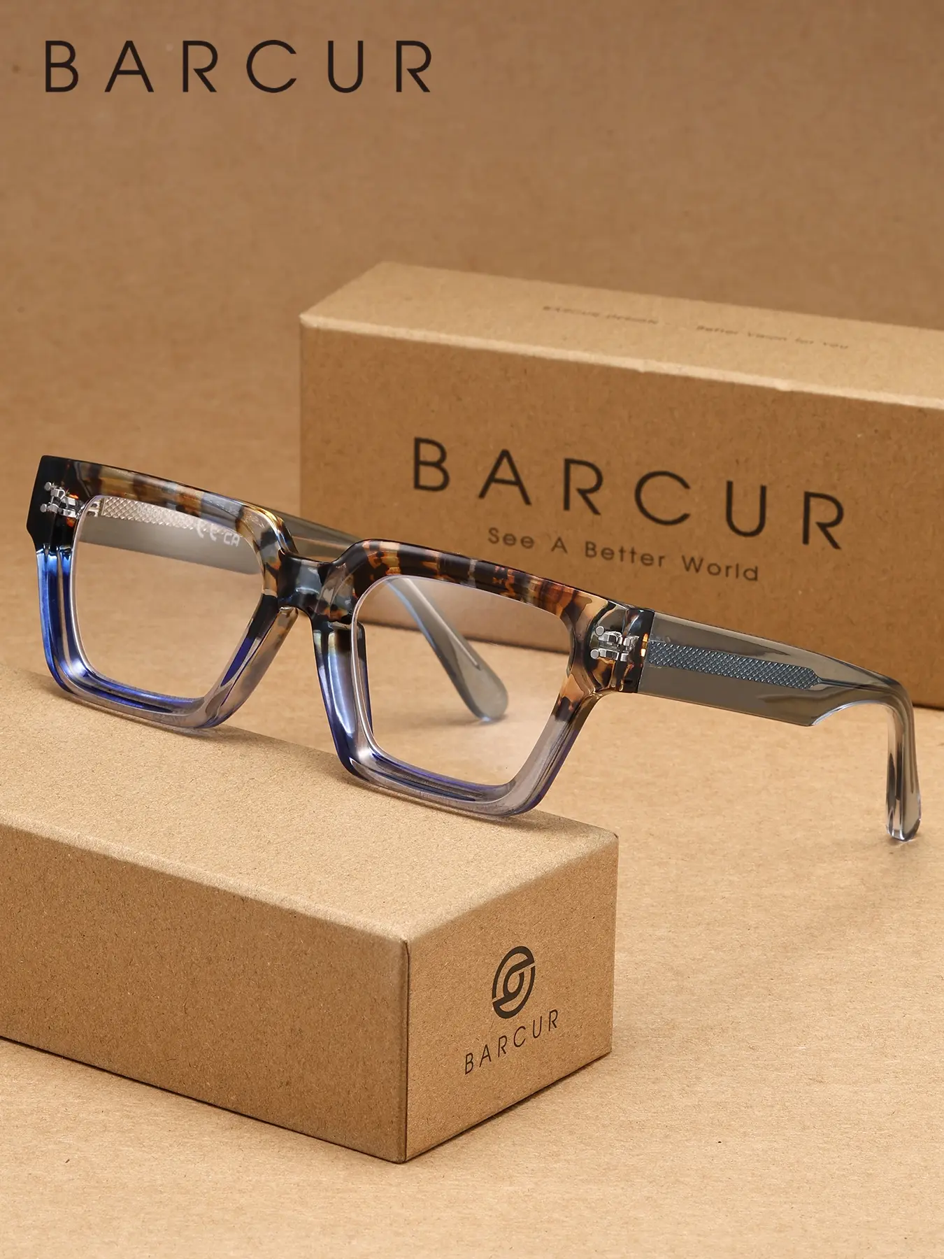 BARCUR Minimalist and Comfortable Stylish Square Frames Men's Decorative Glasses with PC Lenses to Enhance Visual Comfort, Comes in Gift-Ready Brand Packaging, Square Frame Eyewear, Square Frames Eyeglasses, Geometric Frame Glasses