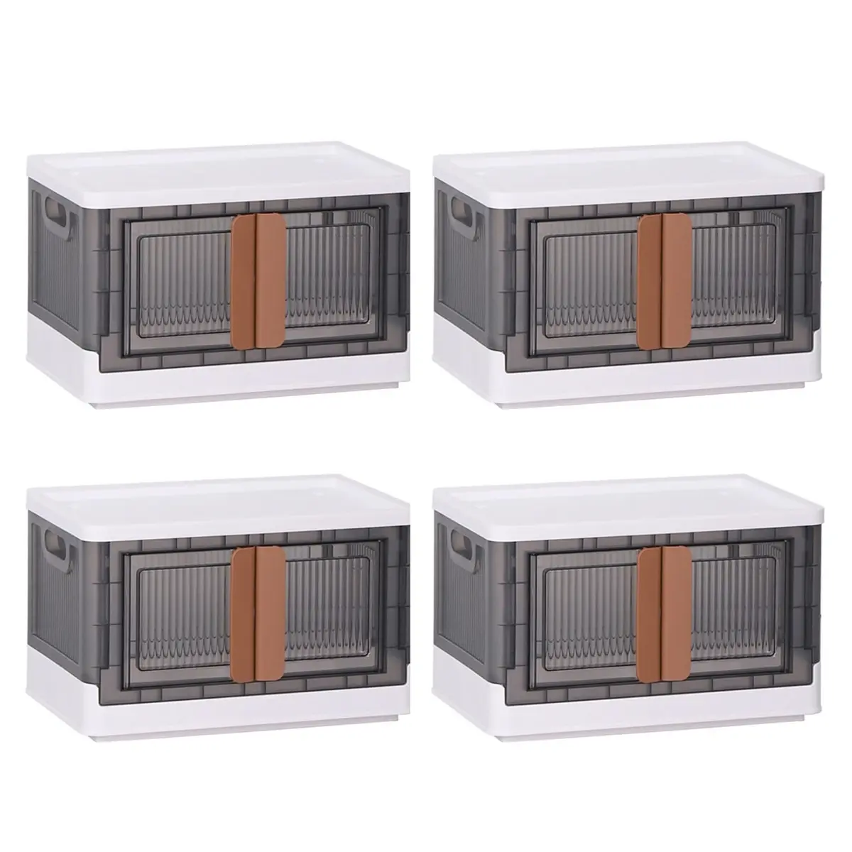 WOWMTN RYGD4 Secure & Transparent Foldable Expandable Buckle-Equipped Organizer Cabinets (4 Packs) - 8.45 gal Durable Plastic, 11 lb Load, 19.3in x12.2in x11.8in Portable Space-Saving Home Cupboards, Dual-Opening Hassle-Free Storage Solutions for Closet