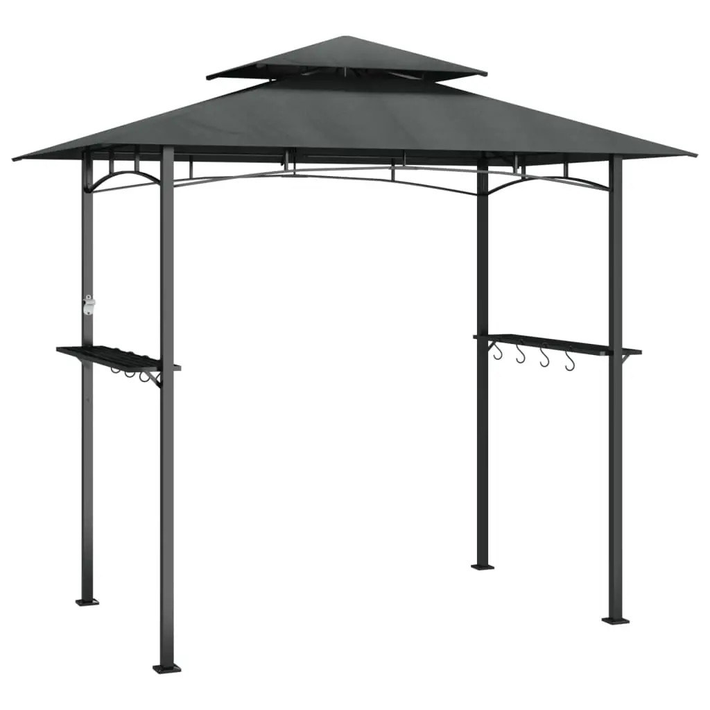 vidaXL Grill Gazebo, BBQ Canopy Grill Pergola Grill Shelter, BBQ Gazebo, Outdoor Kitchen Gazebo with Side Shelves, Anthracite Steel 360140