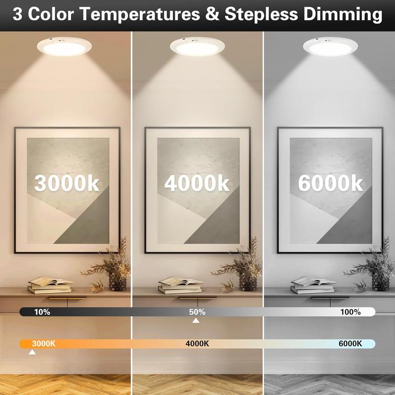 4Pcs Rechargeable Motion Sensor LED Ceiling Light, Wireless Battery-Operated Overhead Lamp, 3-Color Dimmable Indoor Light for Closet, Pantry, Hallway, Shower, Shed, Modern Semi-Flush Mount(5000amh)