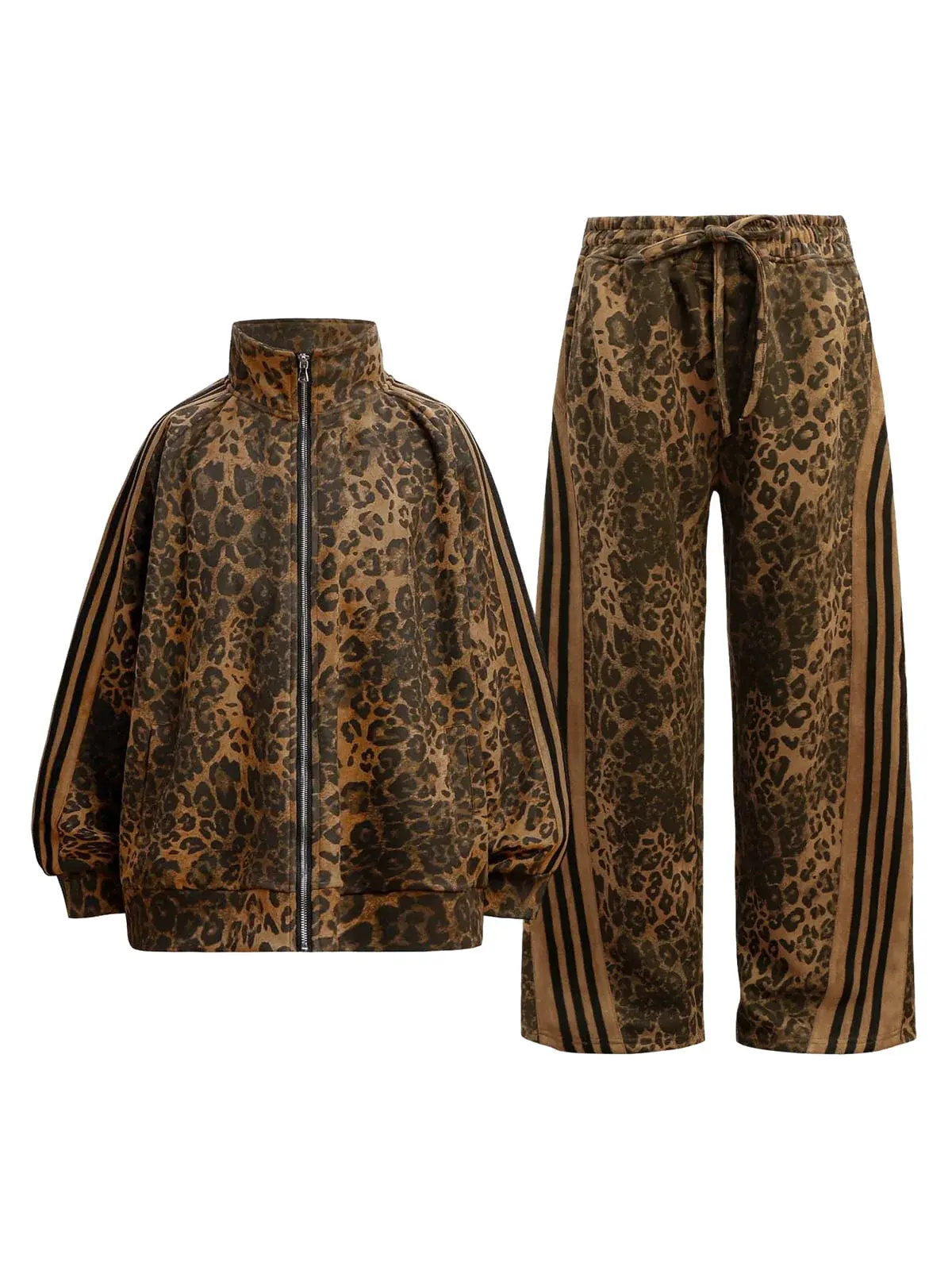Thesupermade Men's French Terry Cheetah Print Suede Athleisure Sweatsuit - Casual Comfy Sporty Casual Athletic Clothing Set, Men's Outfit Sets 2277, Casual Tracksuit Set, 2 Piece Sets