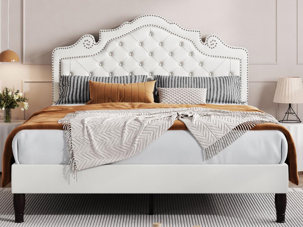HOOMIC Adjustable Velvet Upholstered Platform Bed Frame【Frame Only No Mattress】Diamond Button Tufted Tiara Headboard with Wood Slat Support,No Box Spring Needed,Full/Queen/King