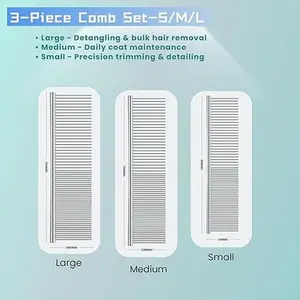 [3 Pack] Stainless Steel Pet Comb Set – Grooming Combs for Dogs & Cats, Large Medium Small Sizes – for Long, Short, Curly Hair, Detangling Matted or Knotted Undercoat Hair multifunctional hair removal tool