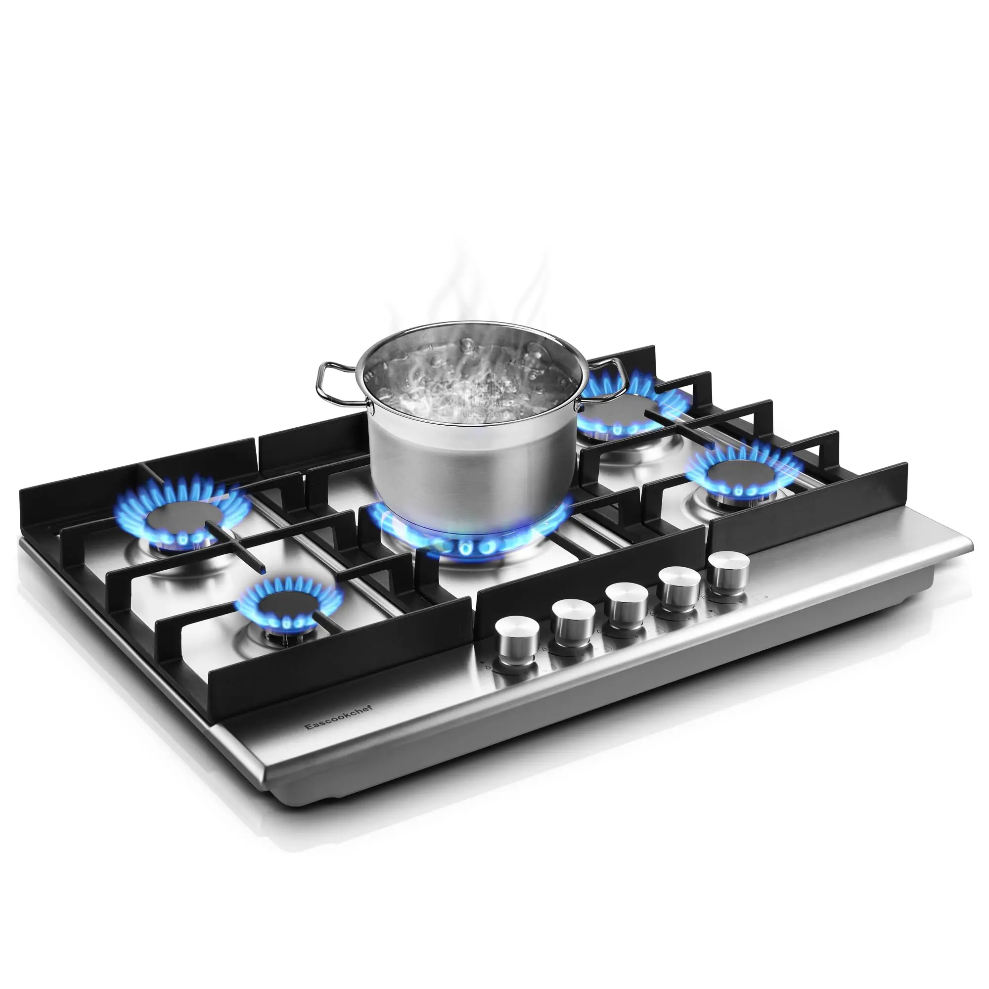 30 Inch Gas Cooktop 5 High Efficiency Burners Built-in Stainless Steel Safety Shut-off NG/LPG Convertible for Home Commercial Kitchen Cast Iron Grates Child Protection Lock Convertible High Efficiency Gas Cooktop Convertible Dual-Burner Gas Stove