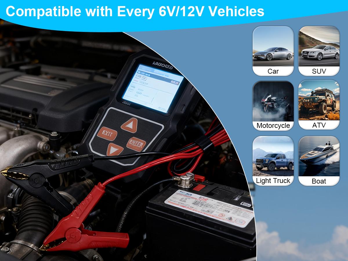 VEKOOTO VK218 12V Car Battery Tester, Battery Load Tester Automotive 12V Alternator Starter Tester Digital Auto Battery Analyzer Charging Cranking System Tester for Car Truck Marine Motorcycle Boat