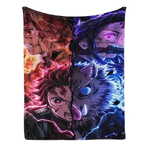 Demon Slayer Split Art Flannel Blanket Epic Anime Throw with Tanjiro, Zenitsu, Inosuke & Nezuko Split Design – Ultra-Soft, Cozy, Perfect for Anime Fans, Bedroom Decor, Manga Collections and Gifting to Demon Slayer Enthusiasts.