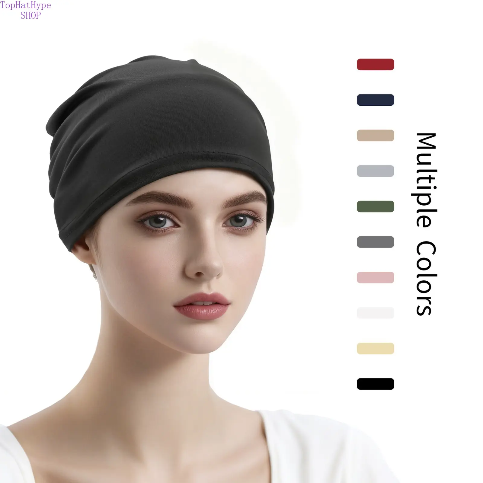 New Solid Color Pullover Turban Beanie for Women, Soft Stretchy Everyday Headscarf Hat, Lightweight Breathable Adult Headwear, Versatile Casual Accessory for Daily Wear, Hair Covering and Indoor‑Outdoor Styling