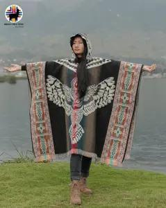 Beige Owl Indigenous Alpaca Poncho