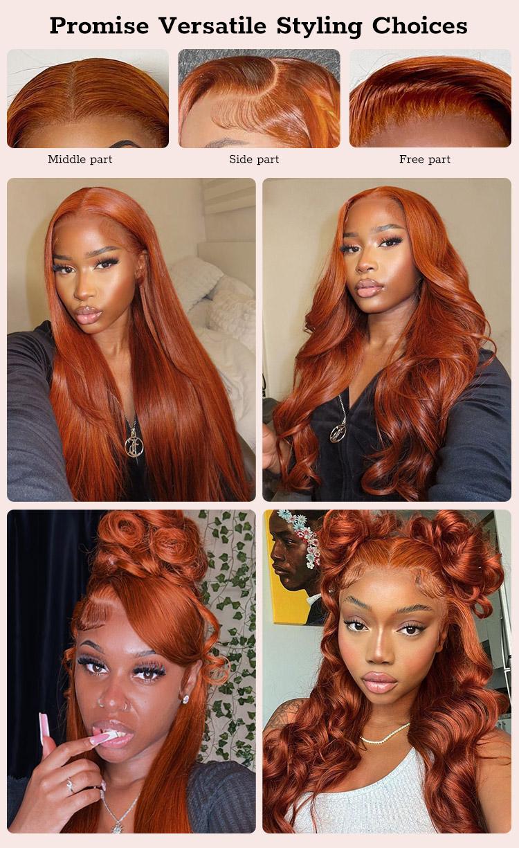 [Spring 2026] Alipearl Hair Copper Color Pre Cut Ready to Go Glueless Wig Body Wave Pre Plucked 5x7 Lace Closure Wig 13x4 Lace Frontal Wig