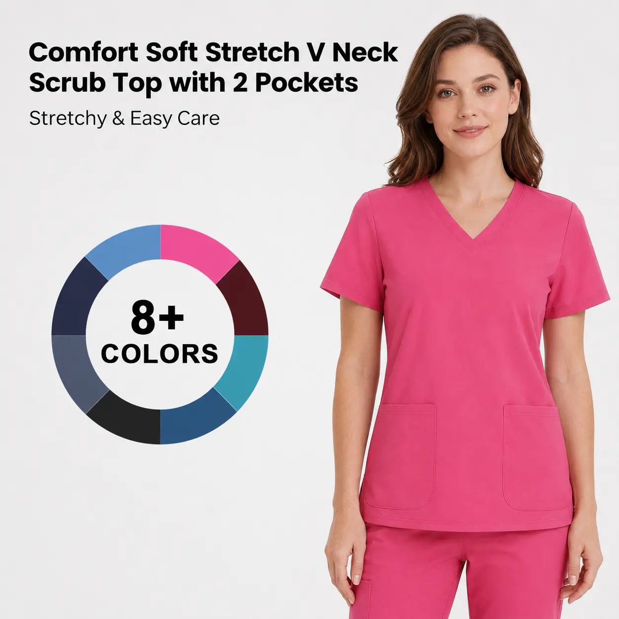 Yoga Scrub Top for Women V Neck Shirt with 2 Pockets, Comfort Soft Stretch, Easy Care Nurse Uniform Basic Workwear Minimalist  Clothes Womenswear