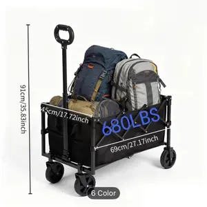 Sturdy Collapsible Shopping Cart with Four Wheels, Capable of Carrying 220/450/680 Pounds, Lightweight And Functional, Ideal for Groceries, Beach Outings, Gardening, Sports, And Camping, in Black Color