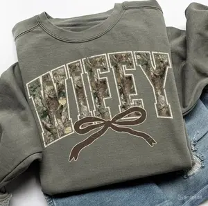 Camouflage Wifey Sweatshirt, Camo Wifey Shirt, Mom Gift, Coquette Hunting Wife Tee Casual Tee for Men & Women Made in USA Menswear