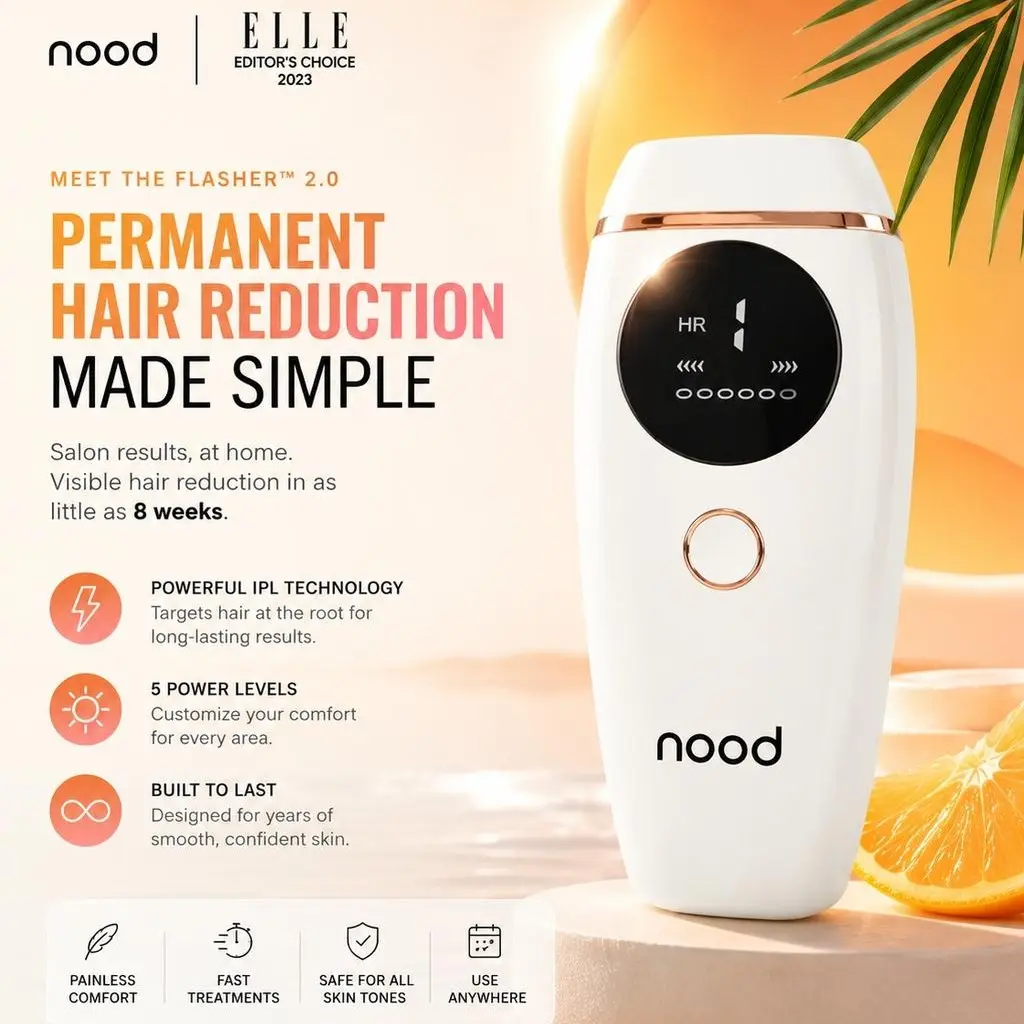 Nood The Flasher™ 2.0 Hair Removal Device - At-Home Solution, Facial & Underarms Use, All Skin Types, Permanent Unwanted Strand Elimination, Works Everywhere Hair Grows, Results in 2-3 Weeks