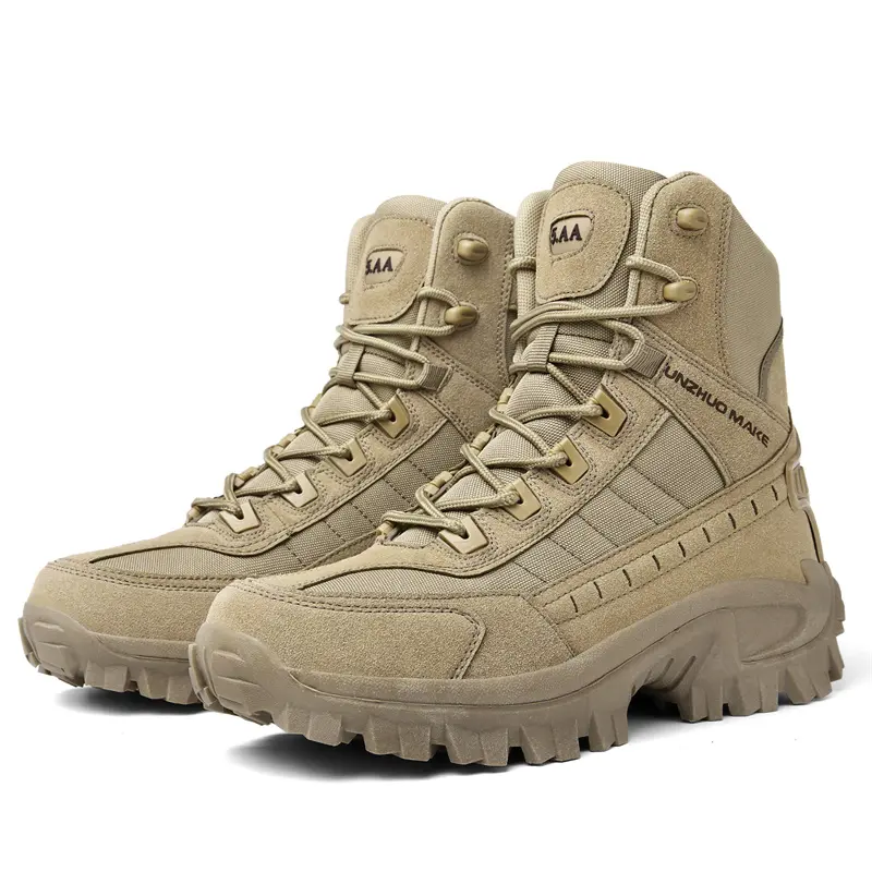 Men's Heavy-Duty Leather High-Cut Laces Mountaineering Boots - Anti-Slip Rubber Sole, Waterproof, Wear-Resistant, Breathable, Impact-Resistant Toe Caps, Shock-Absorbing Cushioning for Hiking, Outdoor Missions, Work Use