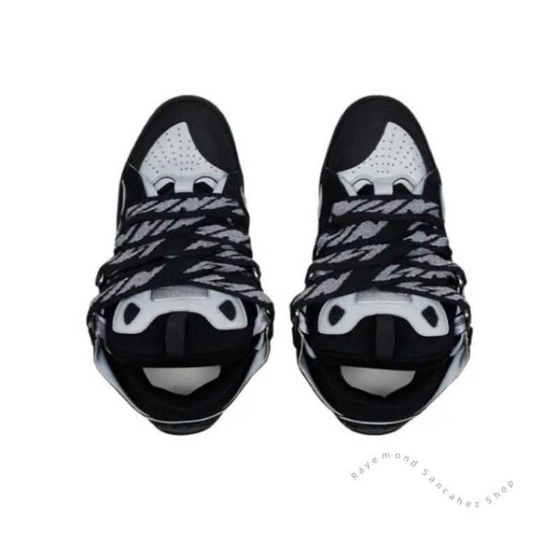 SneakersBlackandGreyDesignerbrandMen'sflatLeatherSneakersEmboweledcalfskinstripesStretchcottonlowluxurymen'sflatsWalkingShoesTrainer