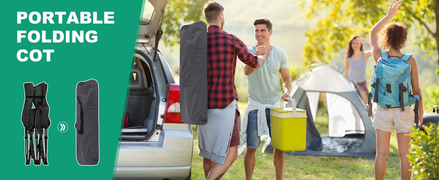 Lilypelle Folding Camping Cot w/3.3 Inch 2 Sided Mattress, Up to 880 Lbs Heavy Duty Sleeping Cots with Carry Bag, Folding Guest Bed, 1200 D Layer Oxford Portable Travel Camp Cots