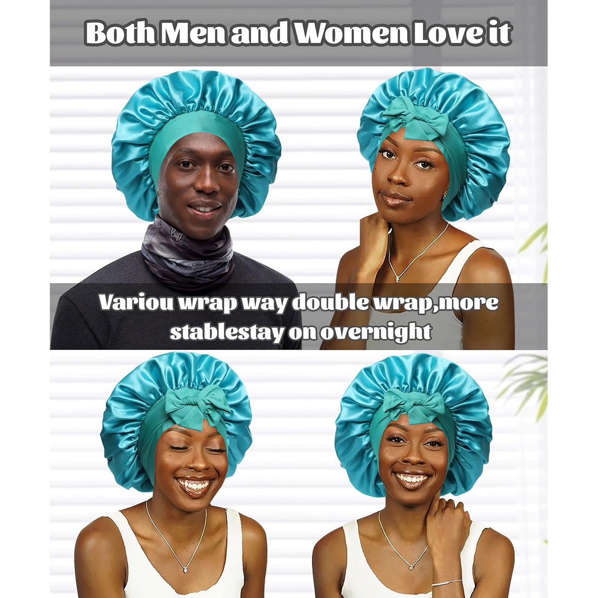 AWAYTR Double Layer Satin Bonnet Silk Feeling Bonnets Stars and Moon Printing Night Cap for Sleeping with Elastic Tie Band Versatile for All Hairstyles TikTokShopBlackFriday