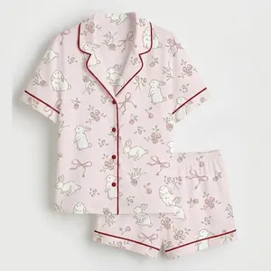 Women’s Formula One 2026 Pink Bunny Pajama Set Women, Cute Rabbit Bow Sleepwear, Button Down Short Sleeve Pajamas, Kawaii Summer PJs, Cozy Lounge Set, Pajama Gifts for Her, Shorts & Pants | Custom Gift for Her | Bridesmaid Pajamas | Custom Jersey PJS