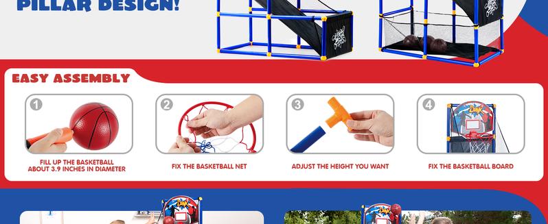 2025 Toys for Kids Arcade Basketball Game Set with 4 Inflatable Balls & Hoop Outdoor Sport Play Easy Set Up Air Pump Included Christmas Gifts for Kids Boys Adjustable basketball hoop Valentine's Day Gifts for Kids